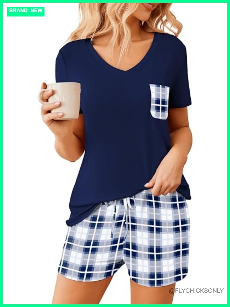 Women's Pajama Set Short Sleeve V Neck Sleepwear 2 Piece